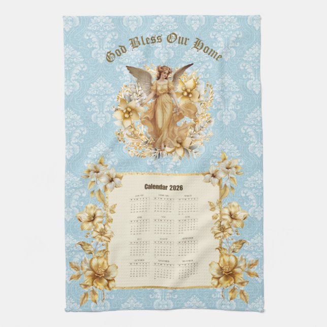 Paño De Cocina 2026 Calendar Towel Pretty Guardian Angel  (Vertical)