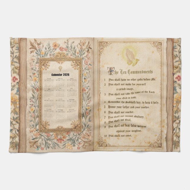 Paño De Cocina 2026 Calendar Towel Ten Commandments Monastic  (Horizontal)