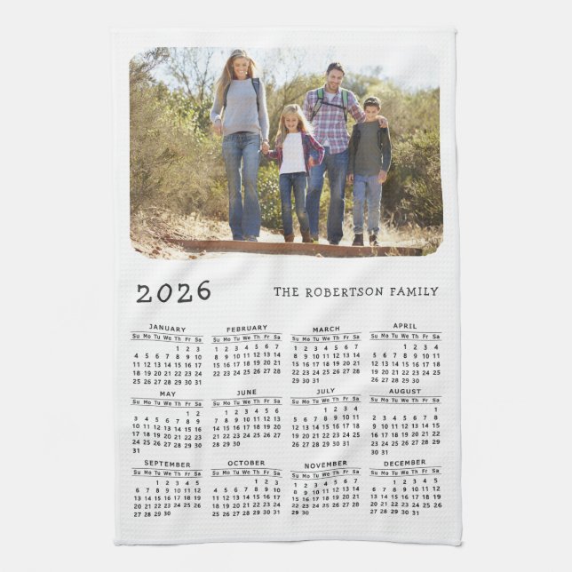 Paño De Cocina 2026 Calendario Nombre de familia Foto Blanco senc (Vertical)