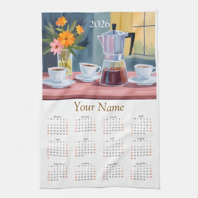 Paño De Cocina 2026 Coffee Lovers KItchen Tea Towel Calendar  (Vertical)