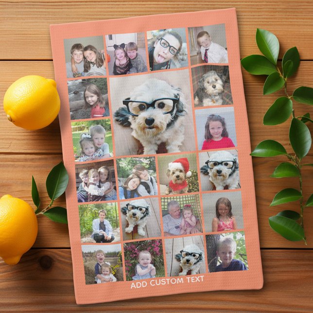 Paño De Cocina 21 Collage de fotos - Cuadrícula con texto extra - (Custom Kitchen Towel with Photo Collage)