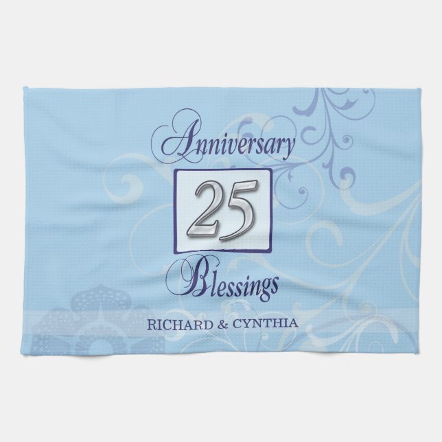 Paño De Cocina 25 años en azul y plata (Horizontal)