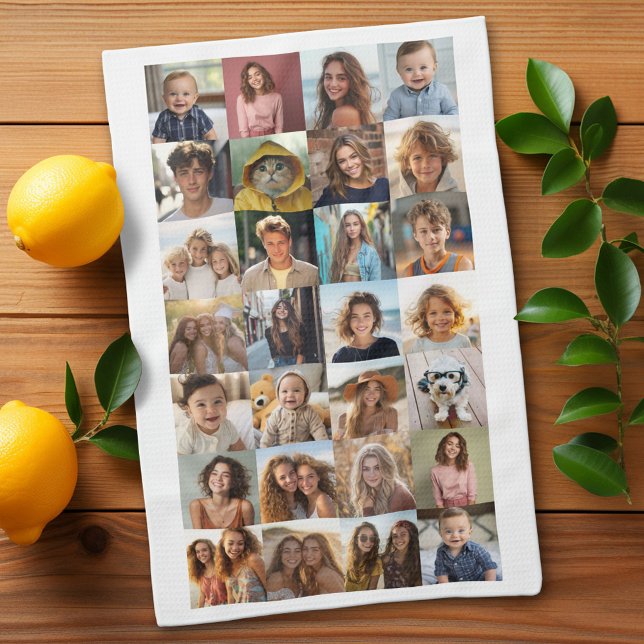 Paño De Cocina 28 Collage de fotos - Personalizado Texto - Blanco (Custom Kitchen Towel with Photo Collage)