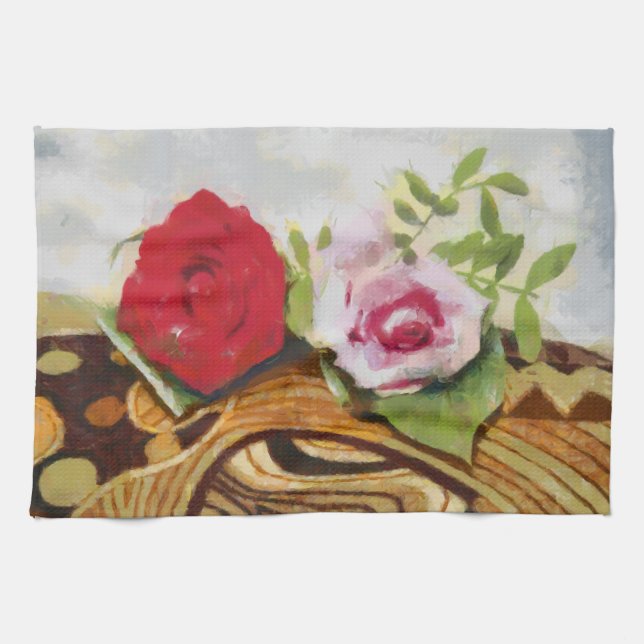 Paño De Cocina 2 rosas pintando (Horizontal)