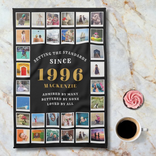 Paño De Cocina 30th Birthday 1996 Family Memories Photo Collage  (1996 Kitchen towel. Marble background.)