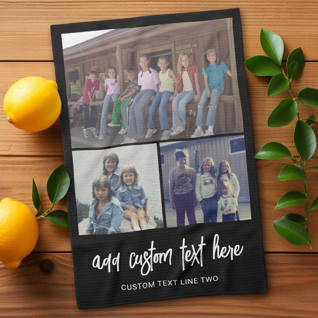 Paño De Cocina 3 Collage de fotos con texto manuscrito - blanco n (Add 3 photos - personalized kitchen towel)