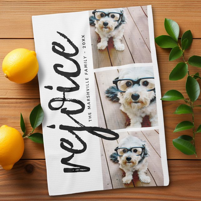 Paño De Cocina 3 Collage de fotos - Feliz Navidad (Personalized Kitchen Towel with photos and text - Makes a great gift)