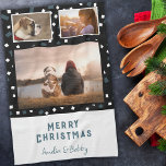 Paño De Cocina 3 Collages de fotos modernos Navidades de color az<br><div class="desc">3 Collages de fotos Toalla de cocina de Navidades blancos modernos de color blanco. Patrón cuadrado negro,  blanco y azul. Añadir 3 fotos y nombres. Es un lindo Navidad de cocina para una familia,  amigos o mascota dueño.</div>