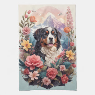 Paño De Cocina 3.D Fantasía Floral Bernese Mountain Pájaros de ca