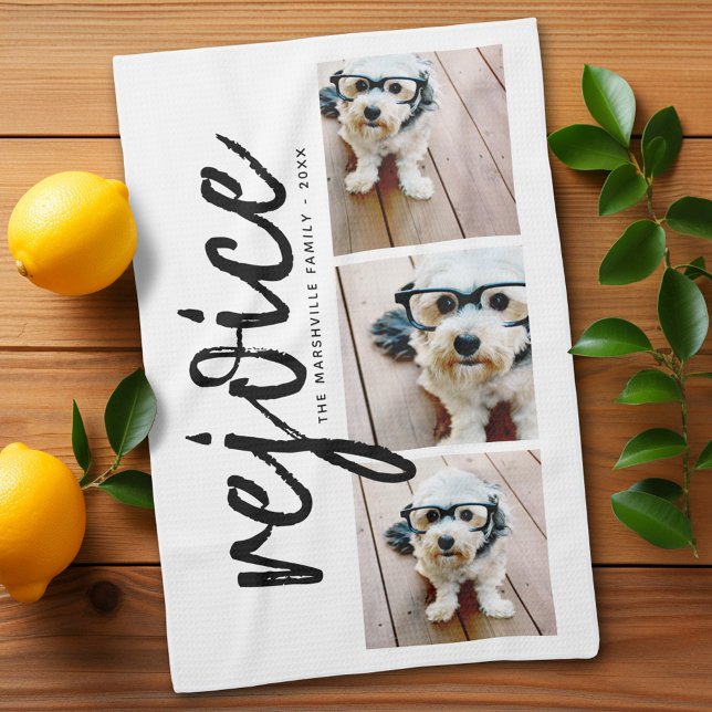 Paño De Cocina 3 Foto con alegría navideña moderna (Add 3 photos - personalized kitchen towel)