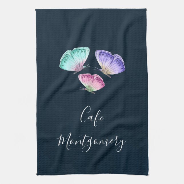 Paño De Cocina 3 Mariposas de color pastel cúrcuma (Vertical)