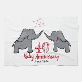 Paño De Cocina 40.º aniversario del boda de rubí lindo elefante