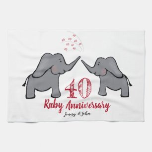 Paño De Cocina 40.º aniversario del boda de rubí lindo elefante