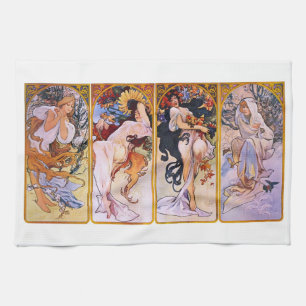 Paño De Cocina 4 Estaciones de Alphonse Mucha, Arte Antiguo Moder
