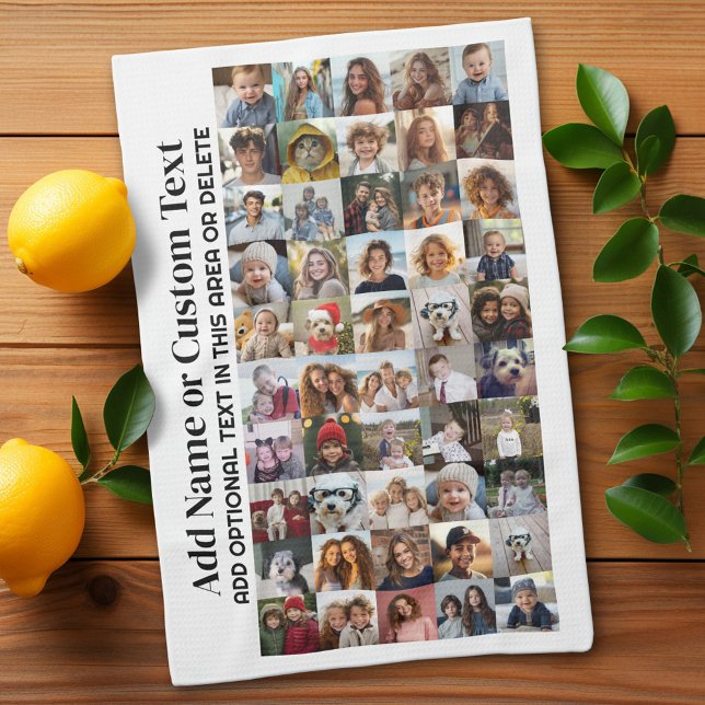 Paño De Cocina 50 Collage de fotos - Texto Personalizado - Blanco (Custom Photo Collage Kitchen Towel)