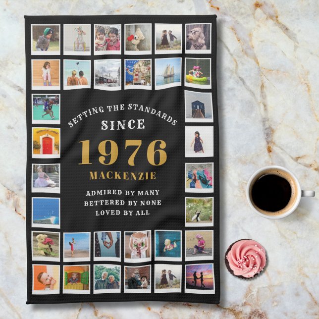 Paño De Cocina 50th Birthday 1976 Family Memories Photo Collage (1976 Kitchen towel. Marble background.)