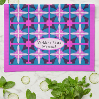 Paño De Cocina 60-talsinspirerad rosa blå geometriskt mönster 