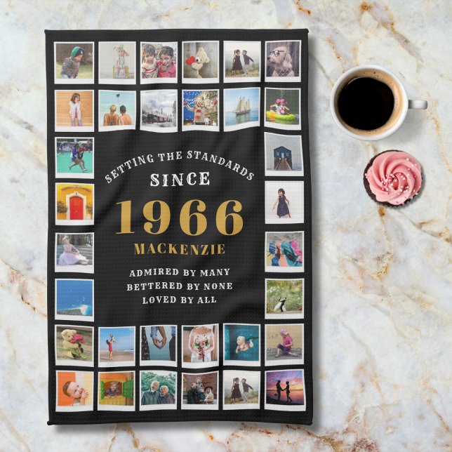 Paño De Cocina 60th Birthday 1966 Family Memories Photo Collage (1966 kitchen towel. Marble background.)