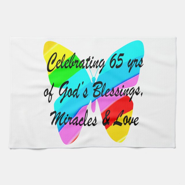 PAÑO DE COCINA 65.º CUMPLEAÑOS DISEÑO DE MARIPOSAS DE LLUVIA (Horizontal)