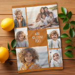 Paño De Cocina 6 collage de fotos - fondo de color - texto blanco<br><div class="desc">6 fotos en un patrón desigual rodean una apertura para tres líneas de texto. Utiliza 2 fotos recortadas cuadradas y 4 verticales para hacer que esto funcione! El fondo es un color sólido. Si desea cambiar los colores,  haga clic en el área de diseño avanzado y vea más opciones.</div>