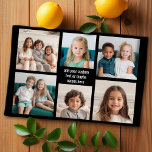 Paño De Cocina 6 Collage de fotos Minimalista - con texto blanco<br><div class="desc">Un collage de 6 fotos en una cuadrícula divertida de diferentes tamaños. Un diseño sencillo con instantáneas y un bloque de texto. Recortar las fotos en cuadrados antes de subirlas. Para ajustar fotos o cambiar colores,  haga clic en el área personalizar para realizar cambios.</div>