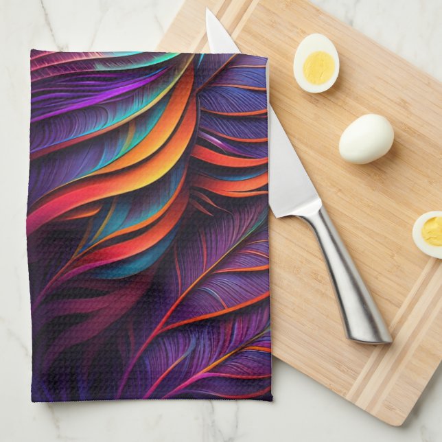 Paño De Cocina 70s 60s Psychedelic Feathers  (Doblado Cuarto)