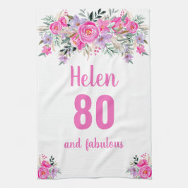 Paño De Cocina 80.º cumpleaños floral rosa único