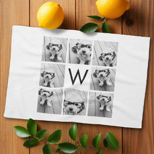 Paño De Cocina 8 Colaje de Fotos Monograma Personalizado Negro y 