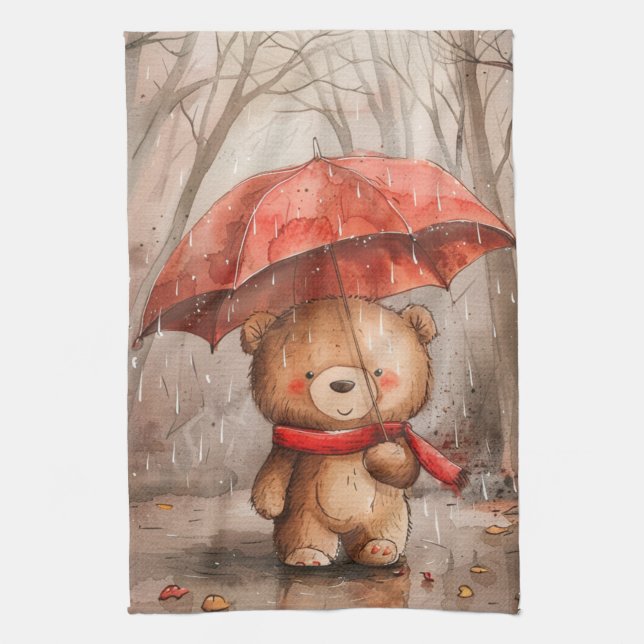 Paño De Cocina A Cute Teddy Bear in The Rain (Vertical)