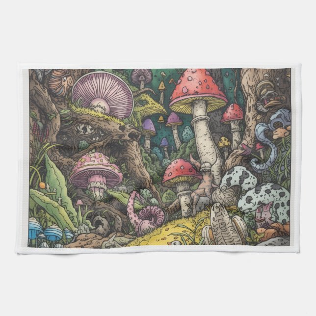 Paño De Cocina A psychedelic woodland decorative tea towel (Horizontal)