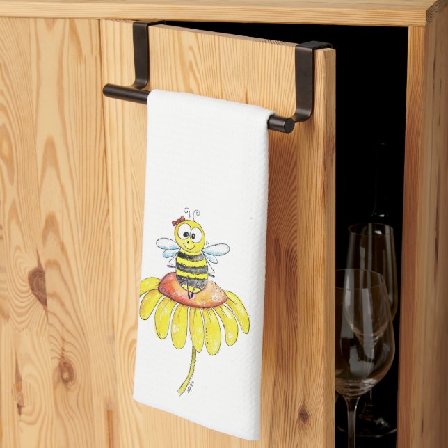 Paño De Cocina Abeja caprichosa sobre una flor (Pliegue de tercios)