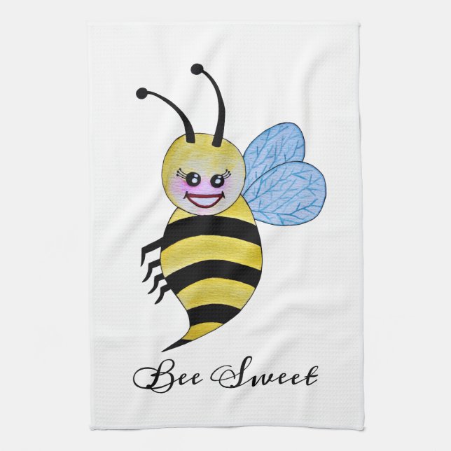 Paño De Cocina Abeja Cuidada De Acuarela Con Sonrisa Feliz (Vertical)