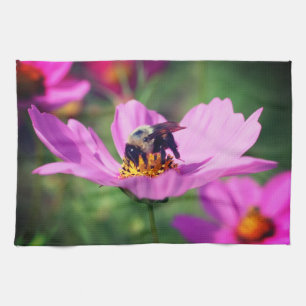 Paño De Cocina Abeja De Bumble En Flor Cosmos Rosa