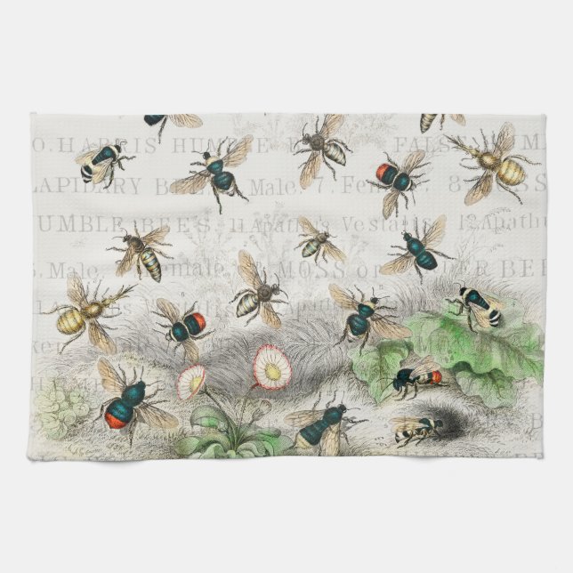 Paño De Cocina Abeja Miel Trabajador Reina Abejas Antigüo (Horizontal)