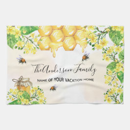 Paño De Cocina Abejas de burbujas miel floros amarillos monograma