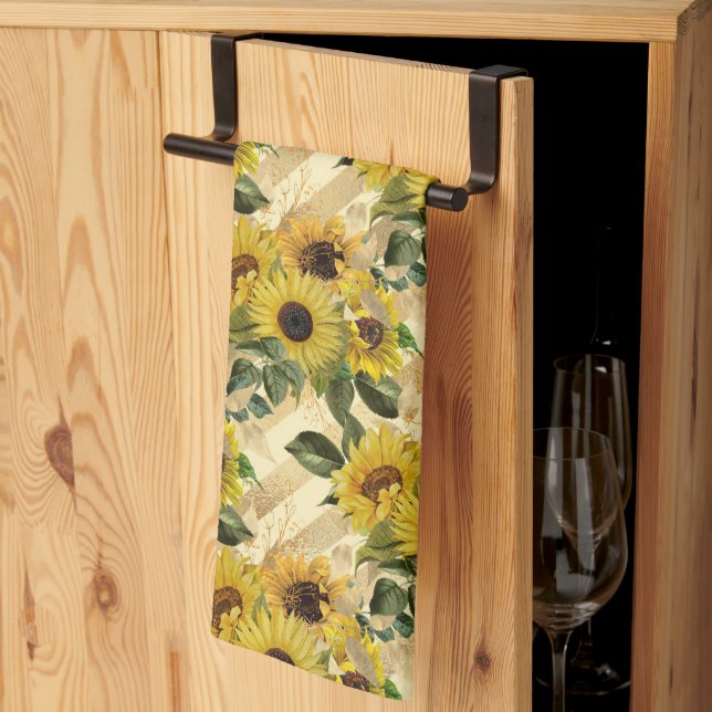 Paño De Cocina Abejas de rayas de rayas de rayas de girasol amari (Pliegue de tercios)
