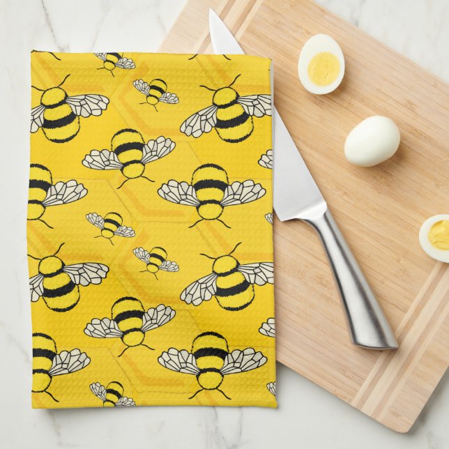 Paño De Cocina Abejas Personalizados en un amarillo beehive (Doblado Cuarto)