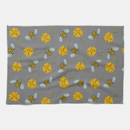 Paño De Cocina Abejas y mariposas en gris