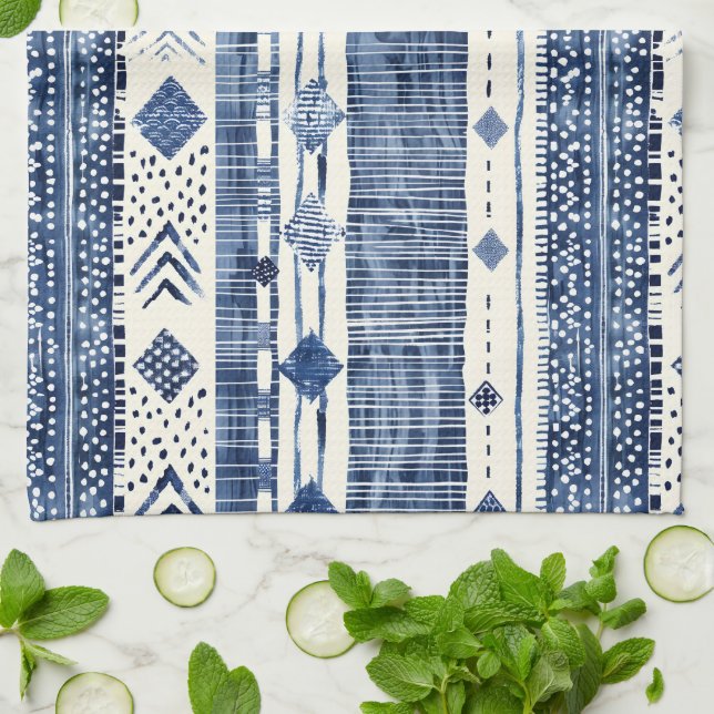 Paño De Cocina Abstract Blue And White Pattern (Doblado)