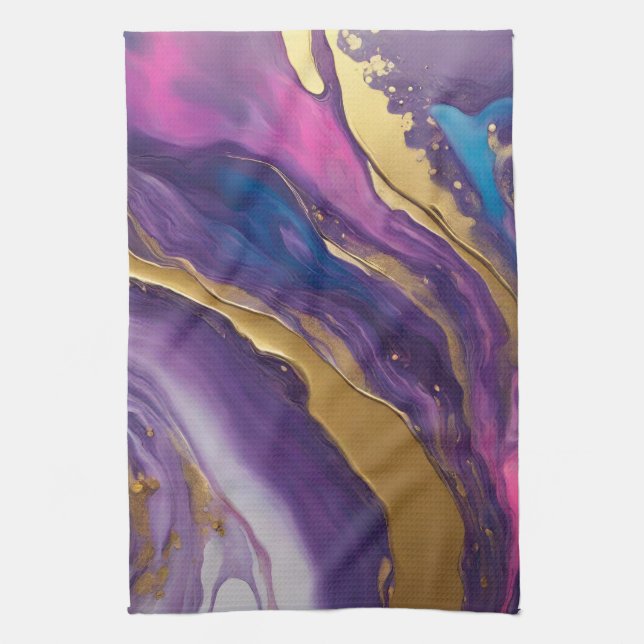 Paño De Cocina Abstract-Flow Art-Blue Pink Purple and Gold (Vertical)