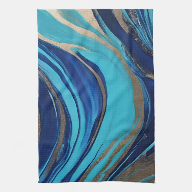 Paño De Cocina Abstract-Flow Art-Blue y Gold (Vertical)