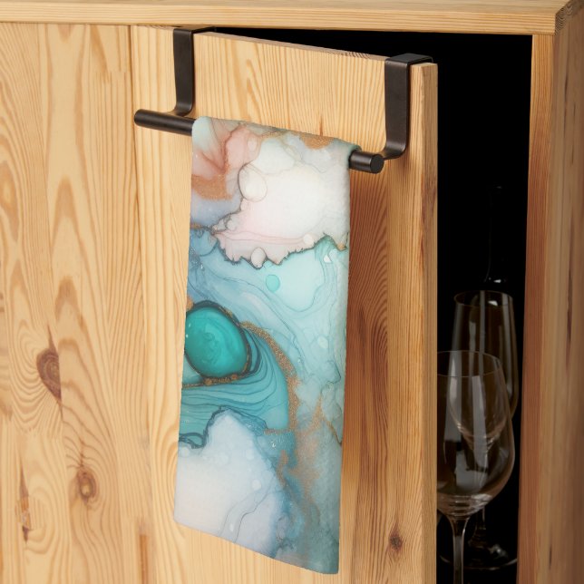 Paño De Cocina Abstract in Pink, Teal, Blue, and Gold (Pliegue de tercios)