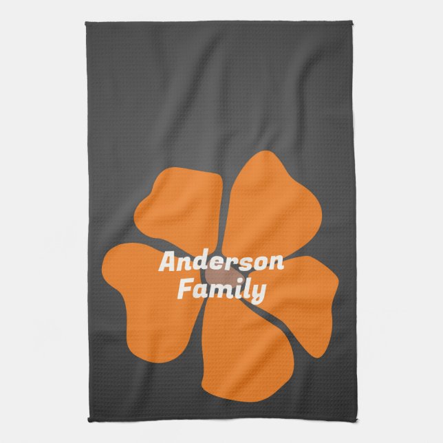 Paño De Cocina Abstract Orange Daisy Flower on Dark (Vertical)