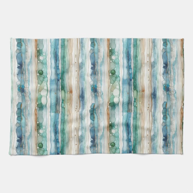 Paño De Cocina Abstracto de playa, rayas de tinta de alcohol (Horizontal)