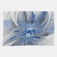 Abstracto Flor de arte fractal de color gris azul