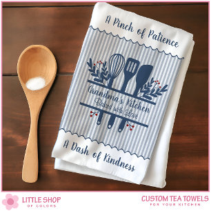 Paño De Cocina Abuela Cocina Rayas Azules Personalizable