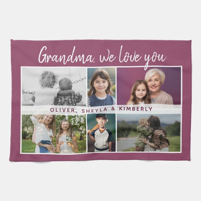 Paño De Cocina Abuela te amamos Nietos 6 Collages de fotos (Horizontal)