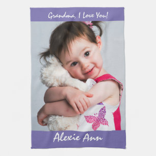 Paño De Cocina "Abuela, te amo" Nombre personalizado, Periwinkle