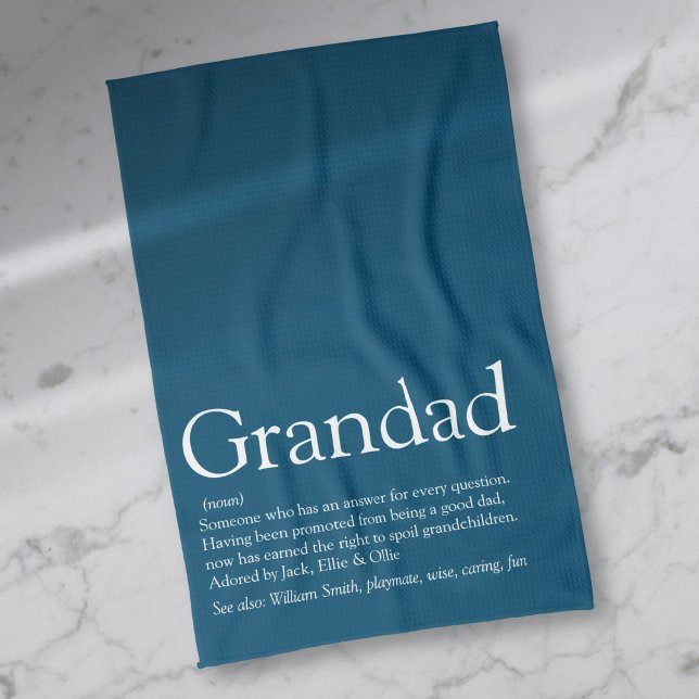 Paño De Cocina Abuelo Abuelo Grandad Papa Definición Azul moderno (Grandpa Grandad Papa Definition Modern Blue Kitchen Towel)