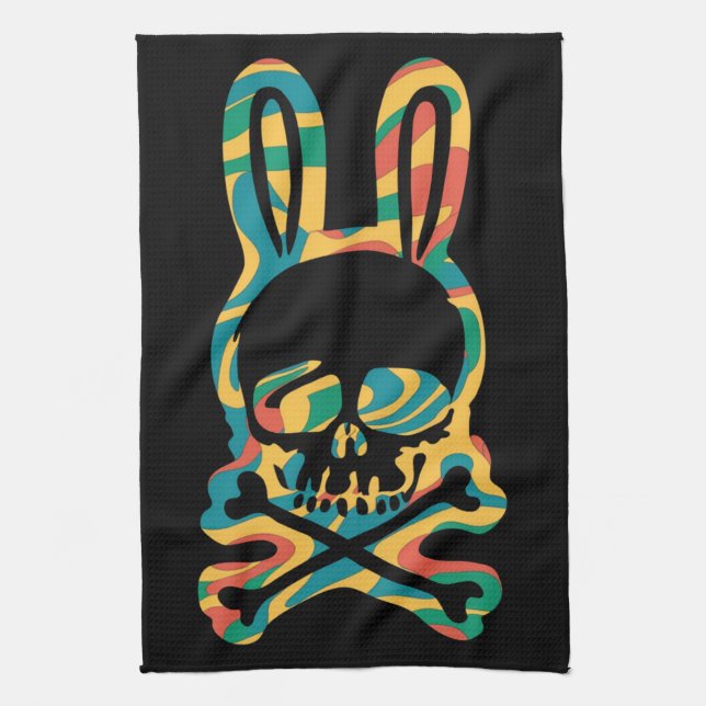 Paño De Cocina Abundancia de Pascua Retro Tie Dye Bunny Skull Cro (Vertical)